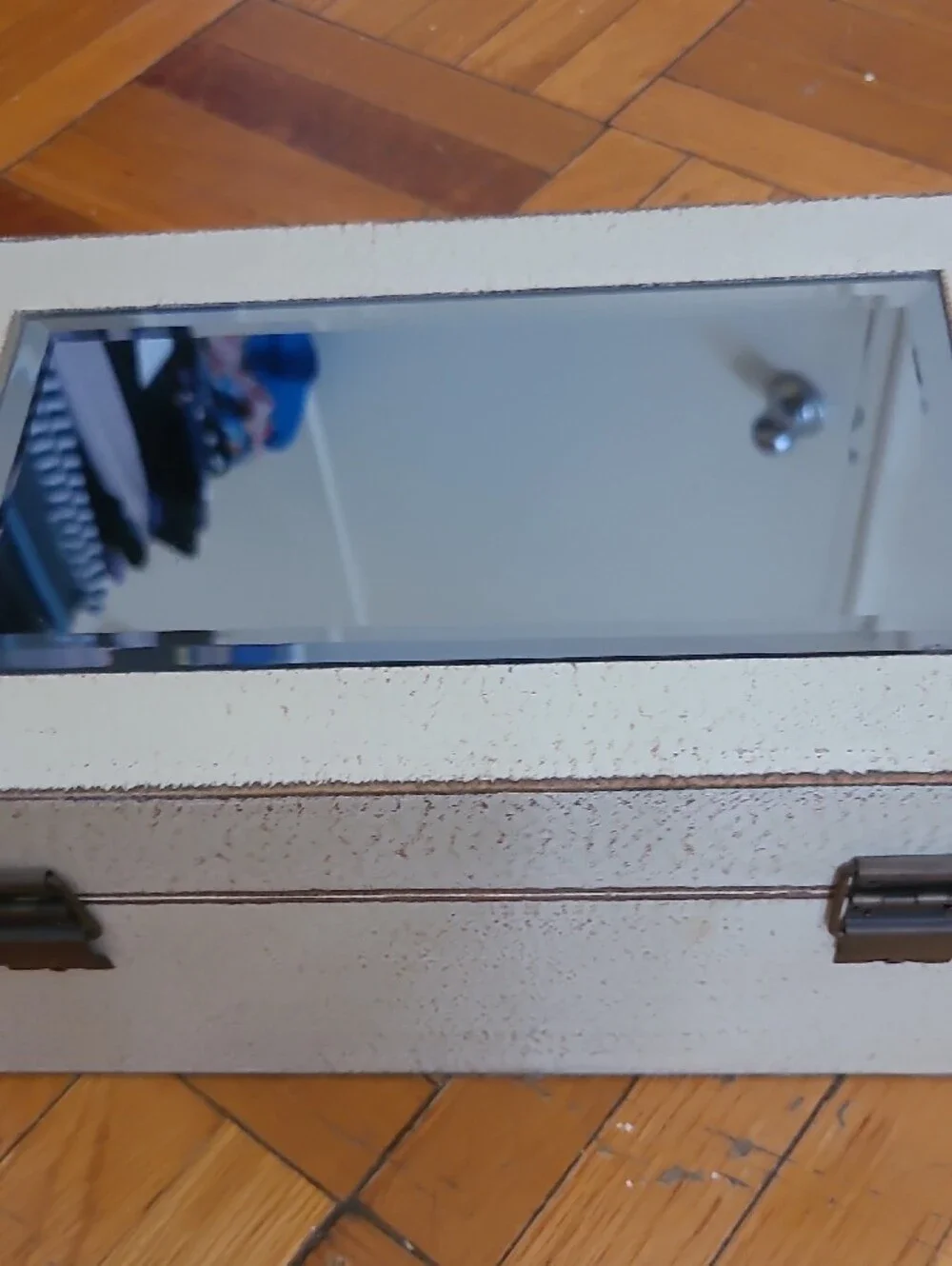 Wooden Jewelry Box with Mirror - Off-White